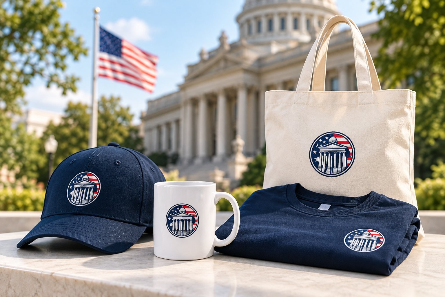 Heller Foundation cap, mug, tote bag and t-shirt